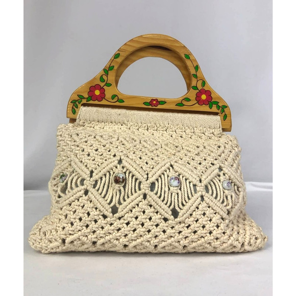 Vintage Bags Vintage Crochet Beaded Wood Handle Clutch Bag Poshmark